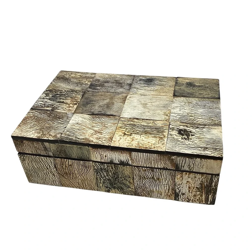 Decorative Storage Box Bone Mosaic Inlay Lid Rectangle Keepsake Jewelry